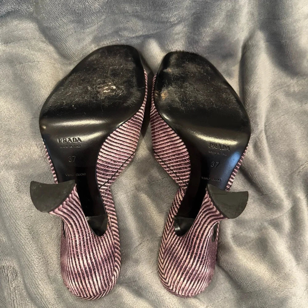 Vintage Prada Purple Striped Rhinestone Heels - Picture 5 of 5